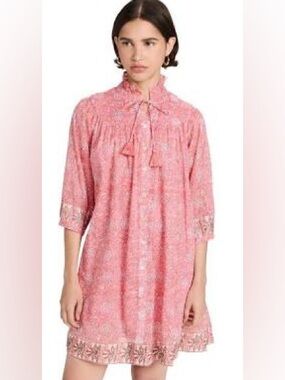 Pink Floral Tie-Neck Shift Dress